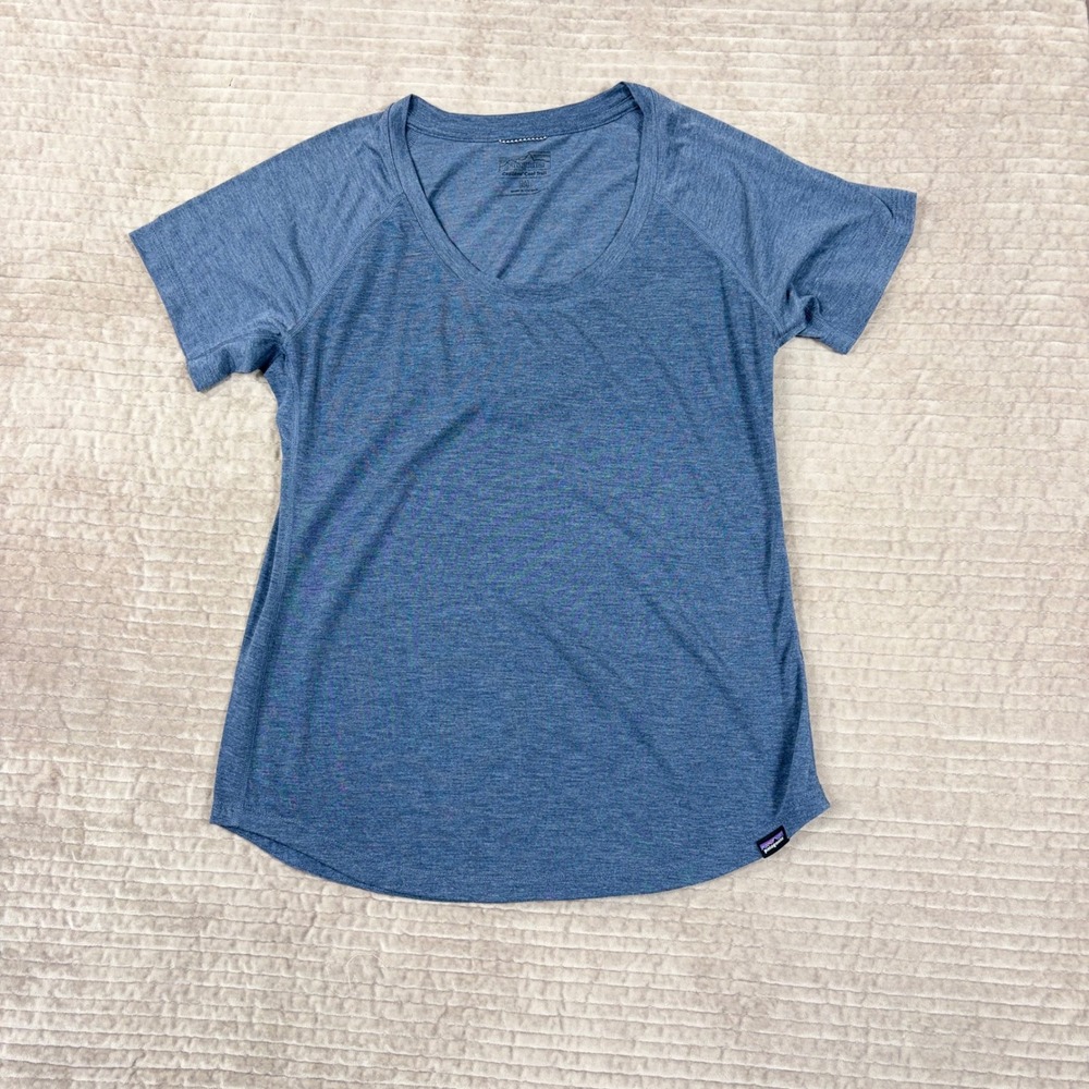 Patagonia Womens Capilene Cool Trail Shirt Blue Heather Scoop Neck Medium